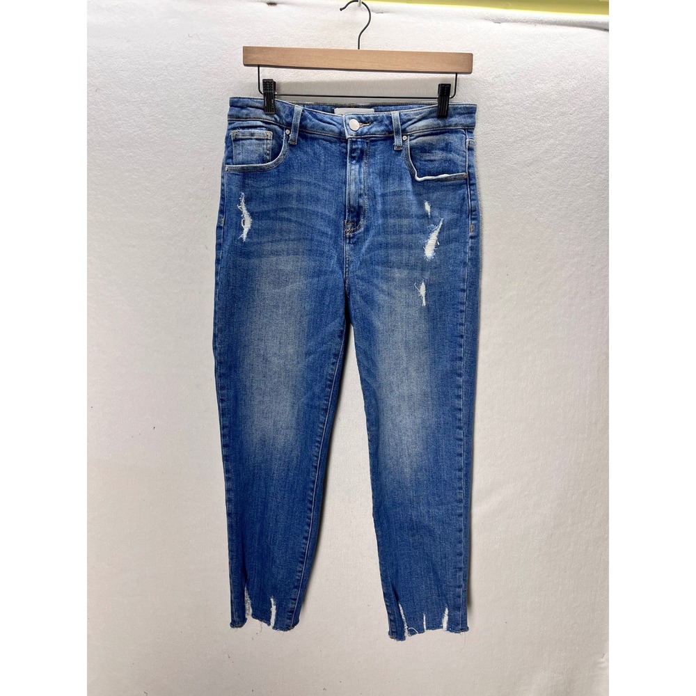 Risen Jeans Skinny Jeans Women 11/30 Blue Distressed Frayed Hem stretch 3359